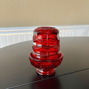 Vintage Viking Glass Ruby Red Georgian Honeycomb 2 Piece Fairy Lamp